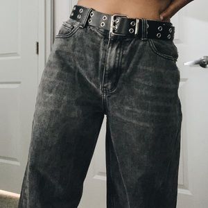 Nasty Gal Dark Grey High Waisted Baggy Jeans